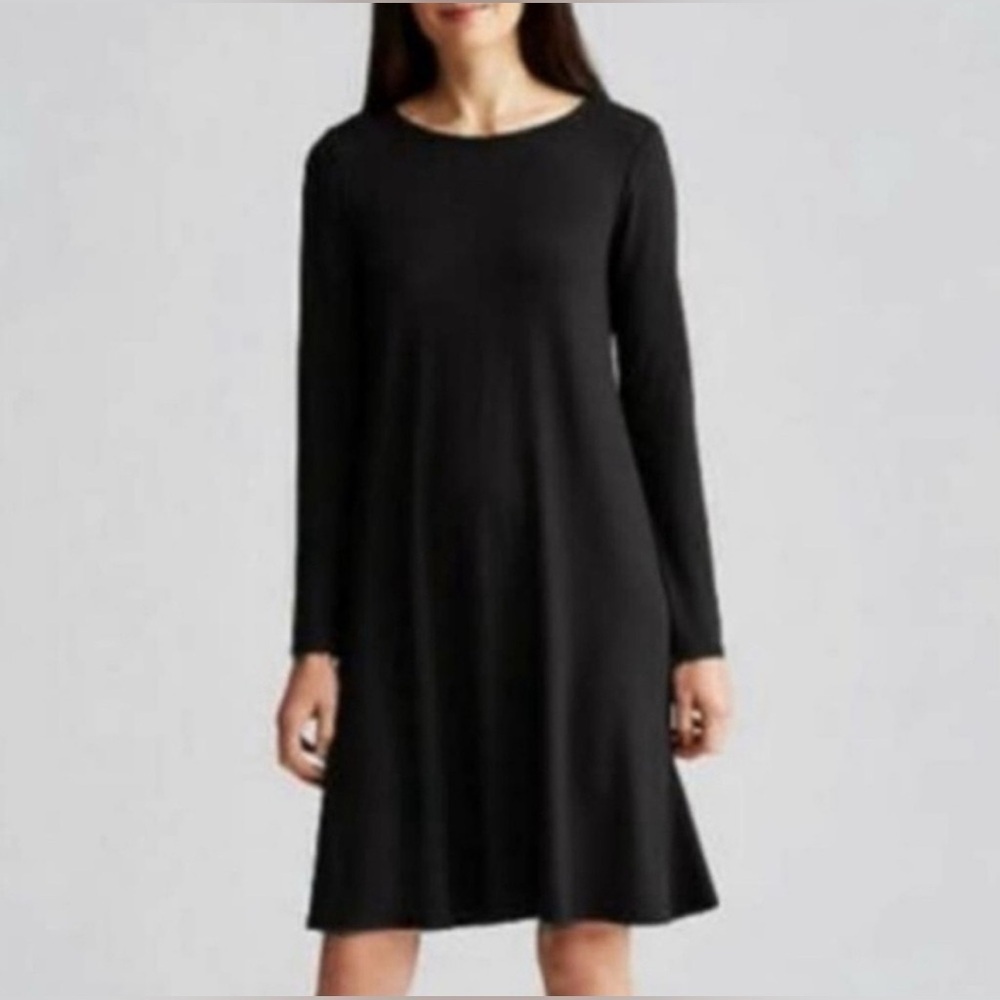 Eileen Fisher Black Jersey Viscose Long Sleeve Shift Dress Women’s XSMALL